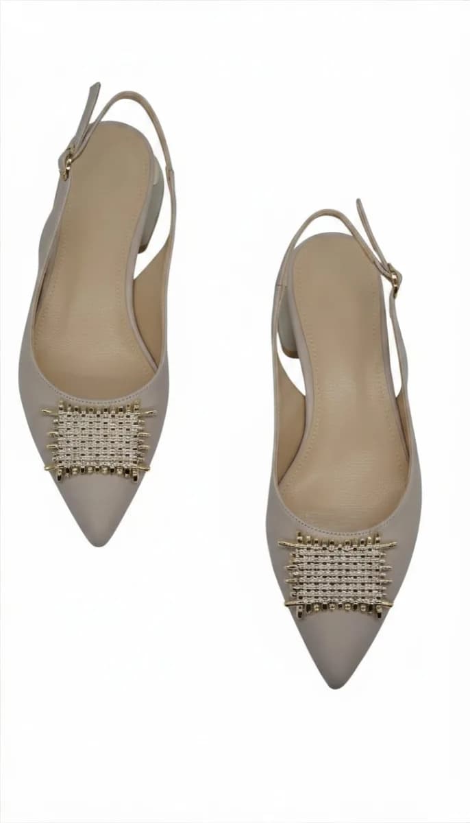 Kadın Bej Toka Detaylı Alçak Kalın Topuklu Slingback Ayakkabı - görsel 4