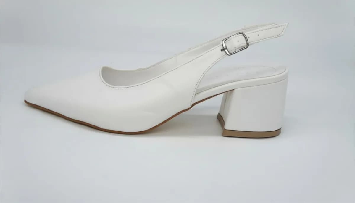 Kadın Beyaz Alçak Kalın Topuklu Slingback Ayakkabı - görsel 4