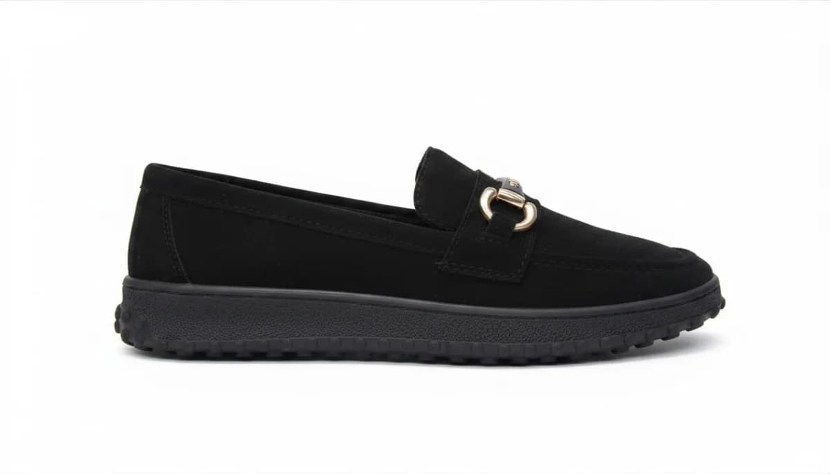 Kadın Siyah Süet Trok Tabanlı Gold Tokalı Loafer Ayakkabı - görsel 4