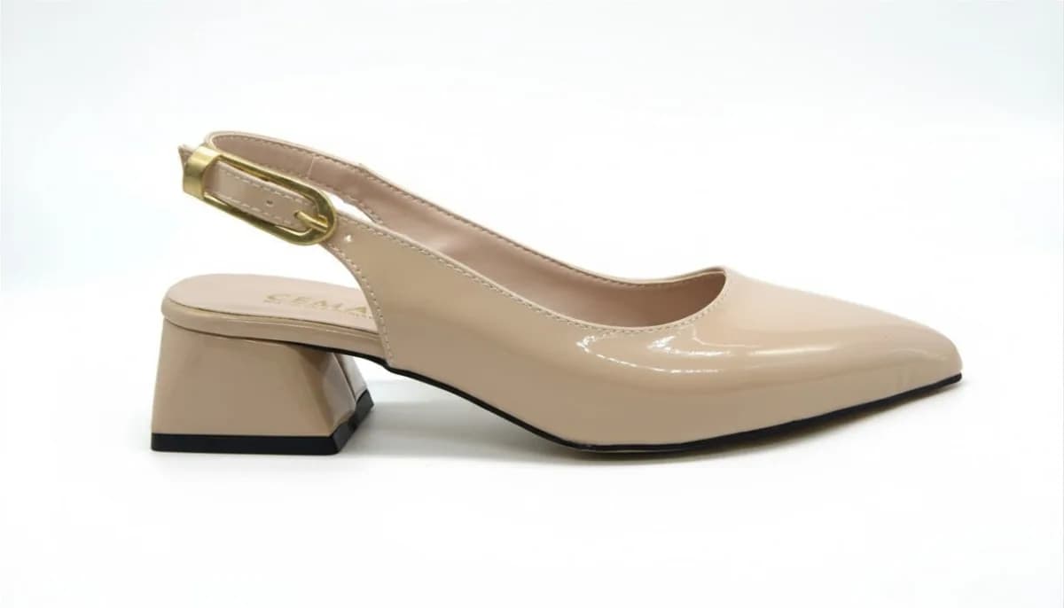 Kadın Bej Klasik Slingback Topuklu Ayakkabı - görsel 2