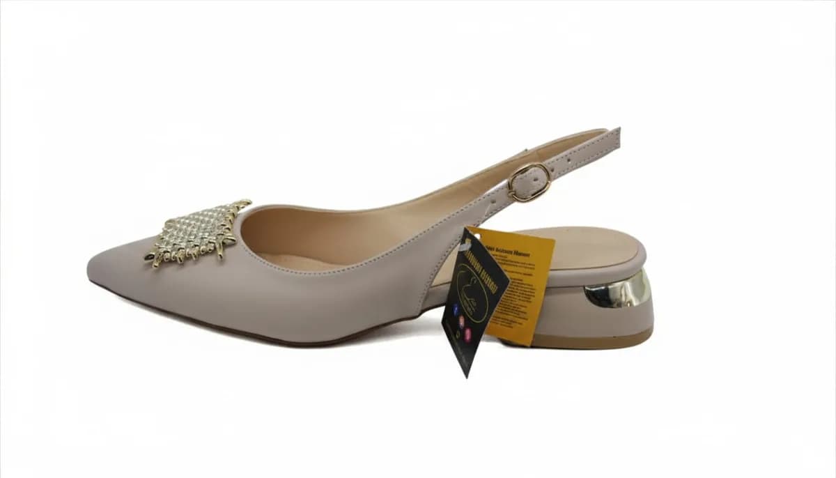 Kadın Bej Toka Detaylı Alçak Kalın Topuklu Slingback Ayakkabı - görsel 2