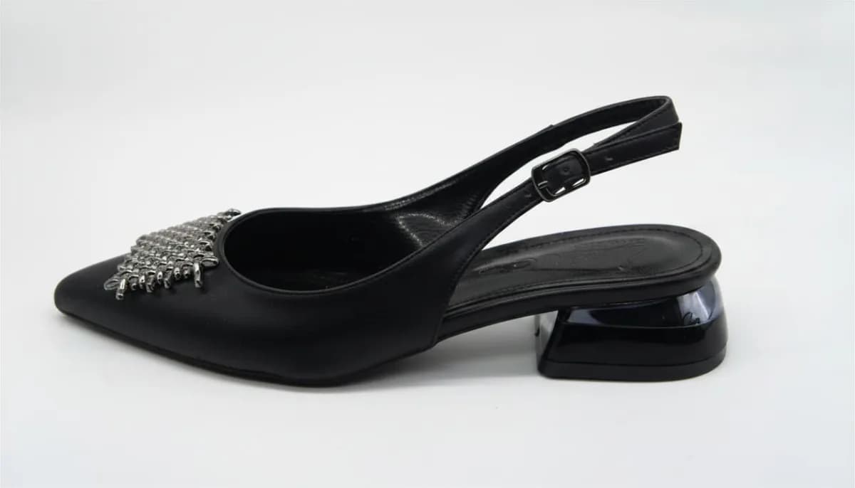Kadın Siyah Taşlı Slingback Topuklu Ayakkabı - görsel 3