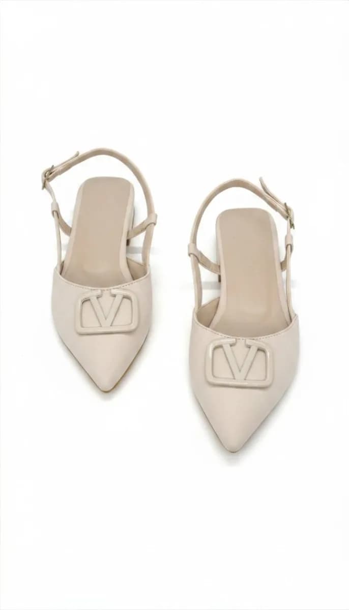Kadın Krem Geometrik Aksesuarlı Alçak Kalın Topuklu Slingback Ayakkabı - görsel 4