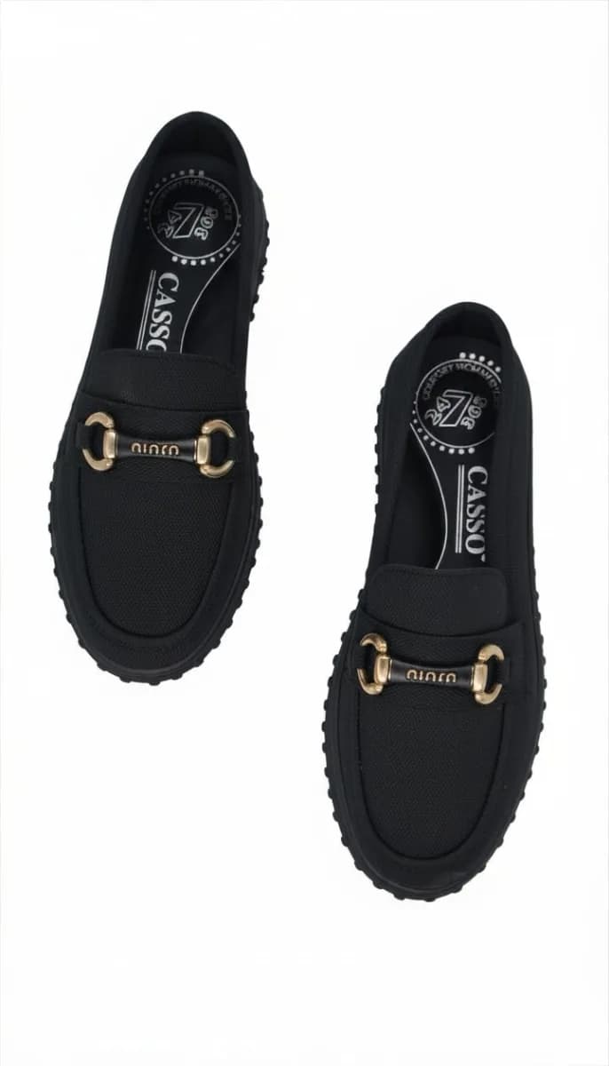 Kadın Siyah Gold Tokalı Kalın Taban Loafer Ayakkabı - görsel 3
