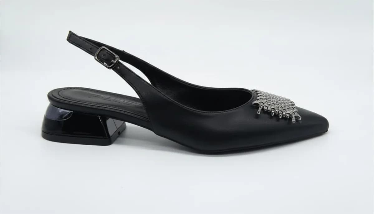 Kadın Siyah Taşlı Slingback Topuklu Ayakkabı - görsel 5