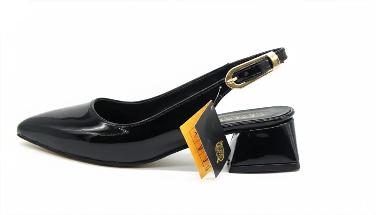 Kadın Siyah Rugan Alçak Kalın Topuklu Slingback Ayakkabı - görsel 4